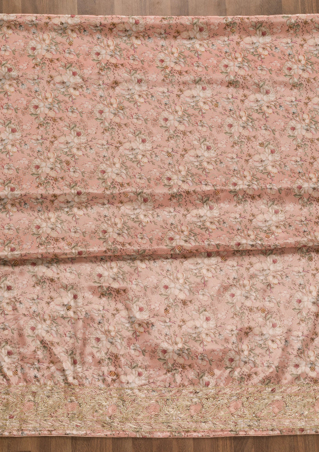 Peach Printed Semi Crepe Unstitched Salwar Kameez-Koskii