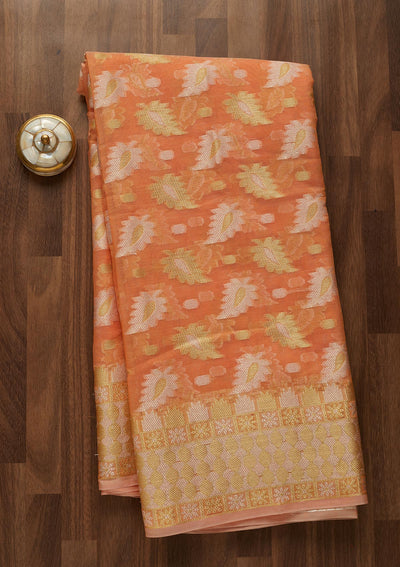 Peach Sequins Chanderi Saree-Koskii