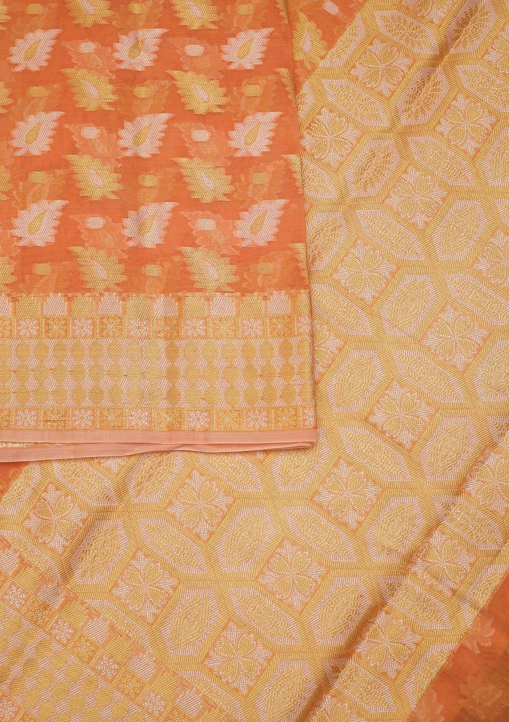 Peach Sequins Chanderi Saree-Koskii
