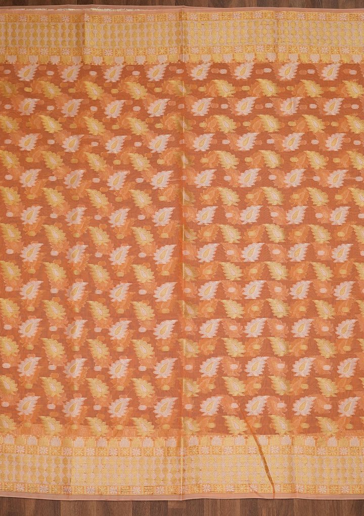 Peach Sequins Chanderi Saree-Koskii