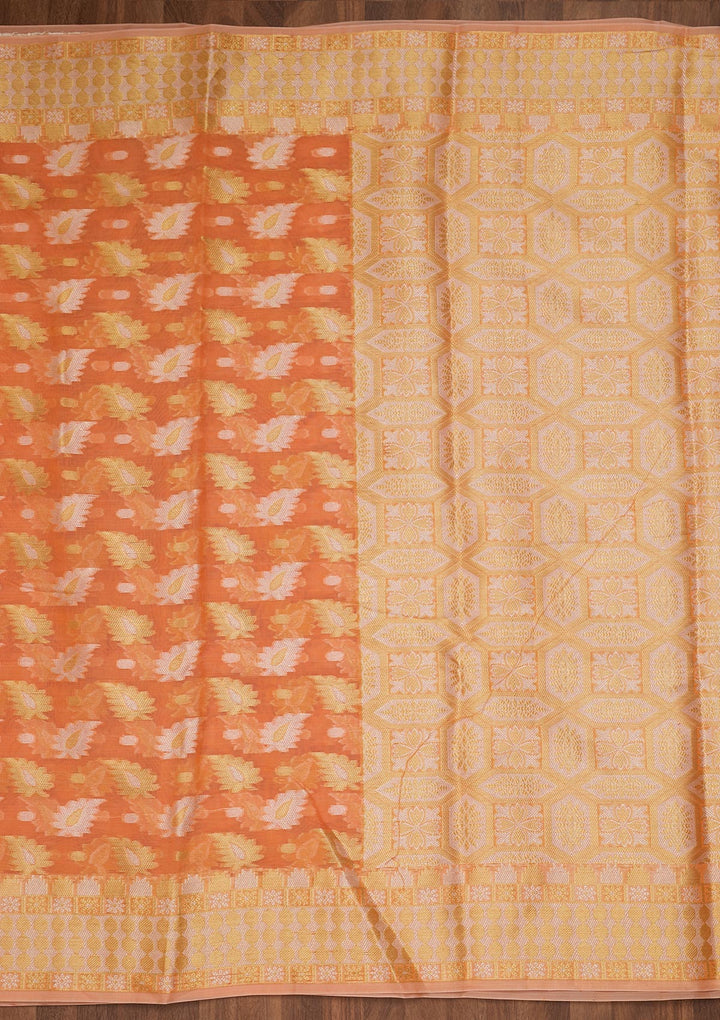 Peach Sequins Chanderi Saree-Koskii