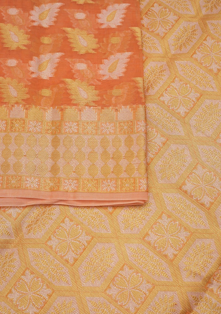 Peach Sequins Chanderi Saree-Koskii