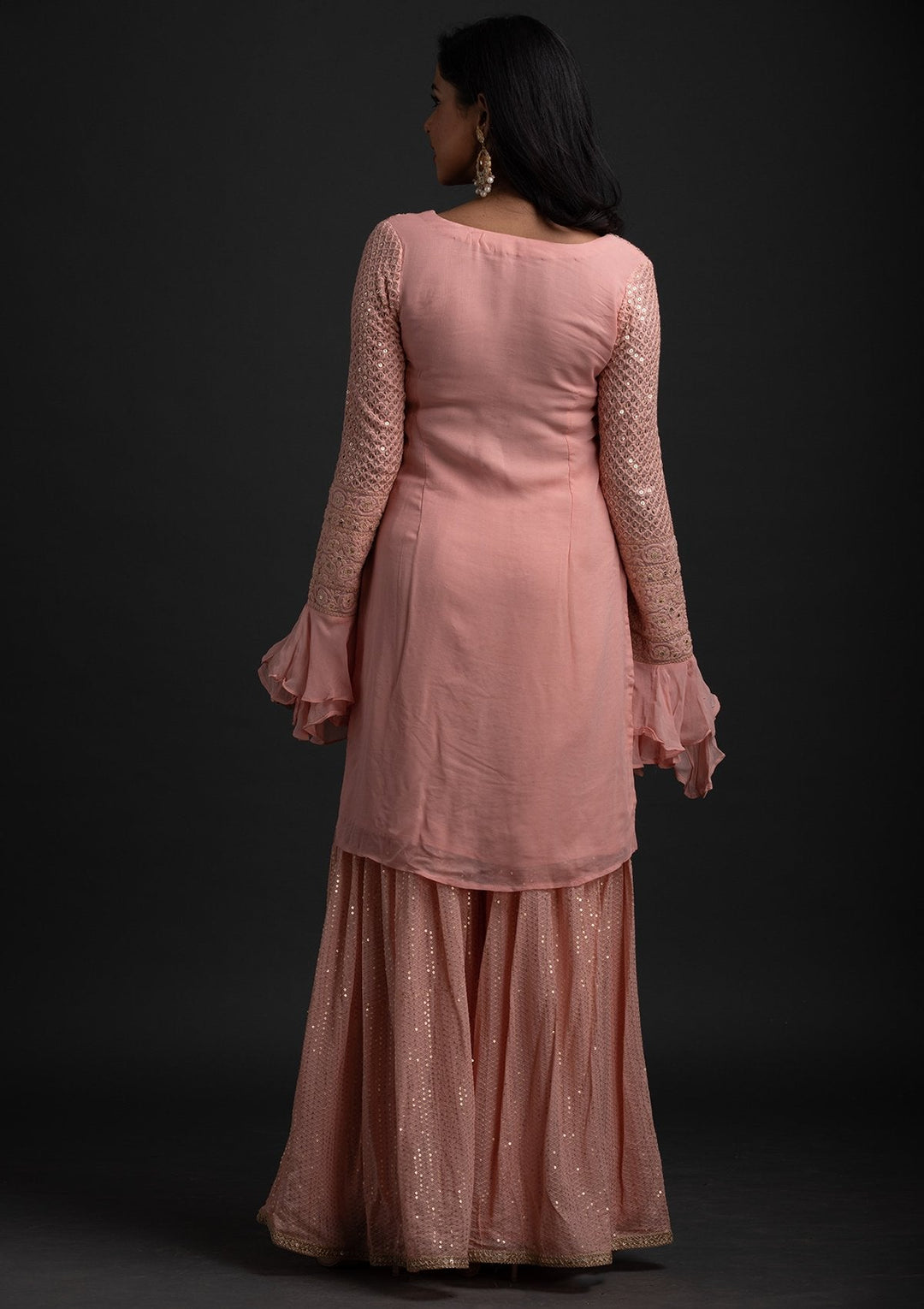 Peach Sequins Georgette Designer Salwar-Suit - koskii