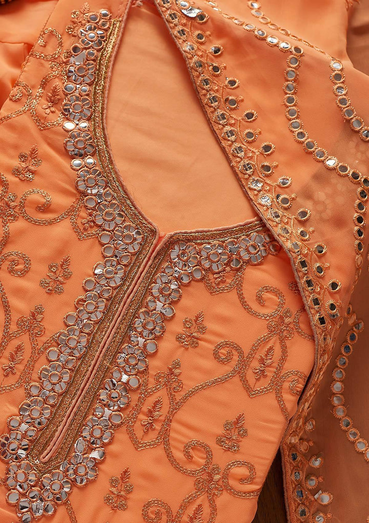 Peach Sequins Georgette Designer Semi-Stitched Salwar Suit - koskii