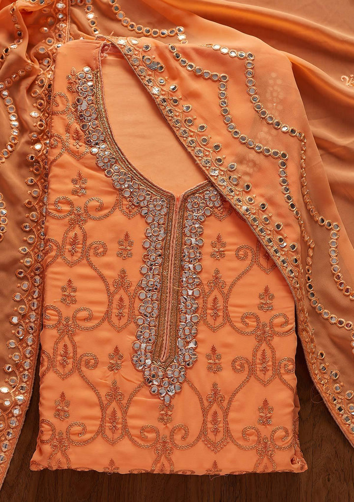 Peach Sequins Georgette Designer Semi-Stitched Salwar Suit - koskii