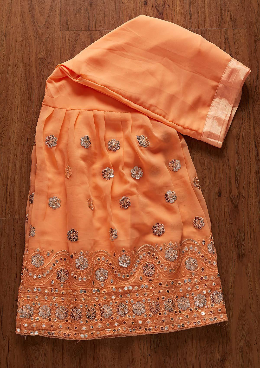 Peach Sequins Georgette Designer Semi-Stitched Salwar Suit - koskii