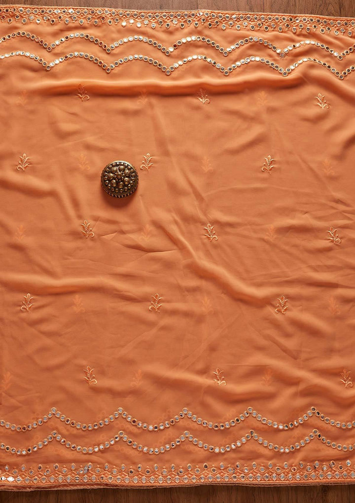 Peach Sequins Georgette Designer Semi-Stitched Salwar Suit - koskii