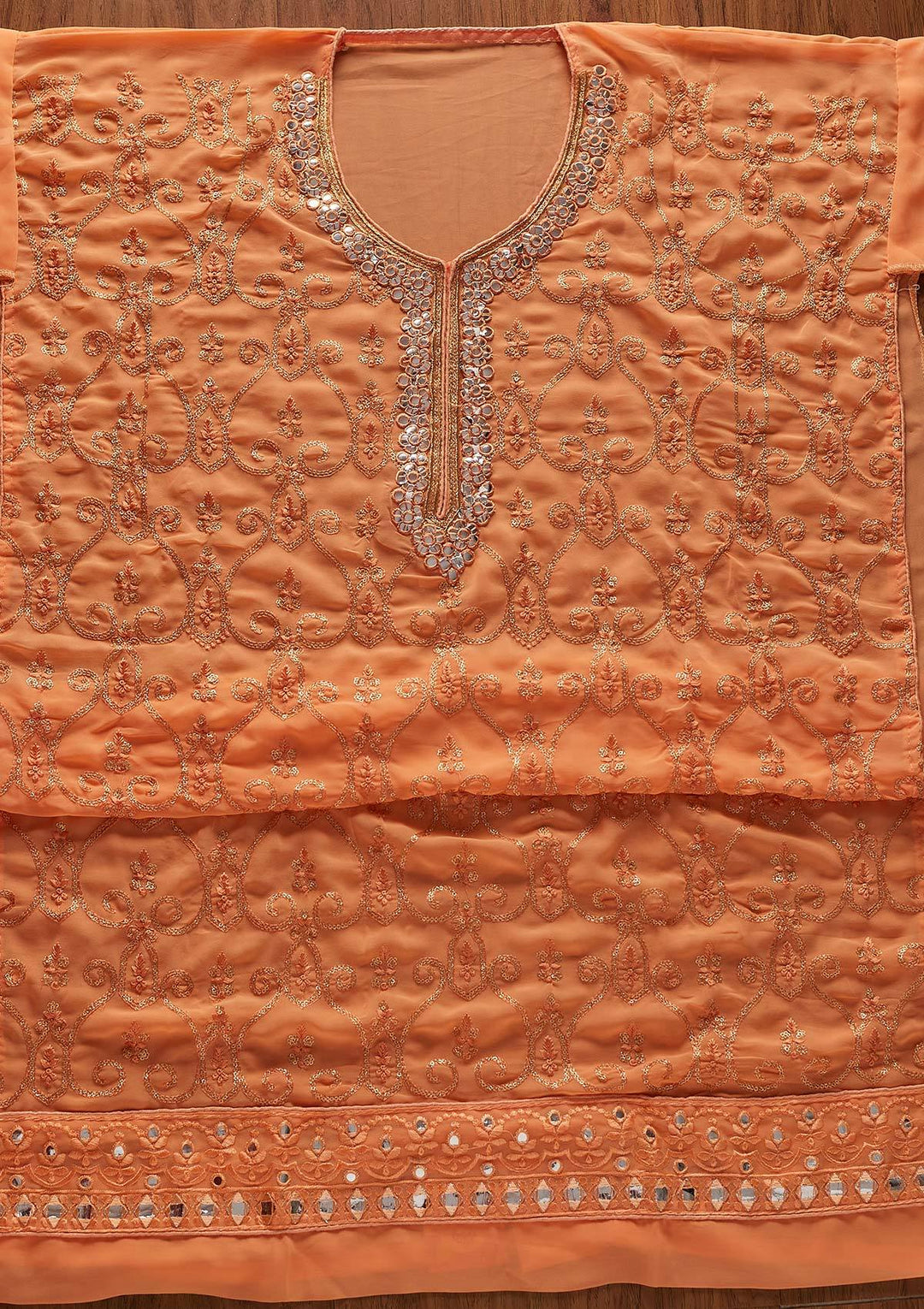 Peach Sequins Georgette Designer Semi-Stitched Salwar Suit - koskii