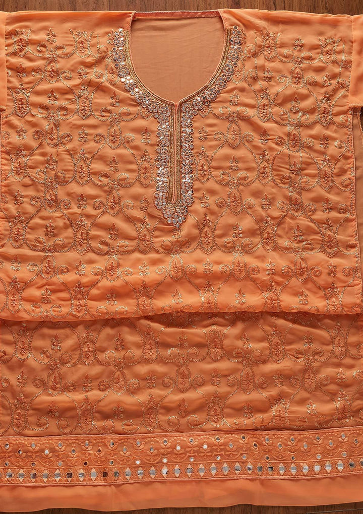 Peach Sequins Georgette Designer Semi-Stitched Salwar Suit - koskii