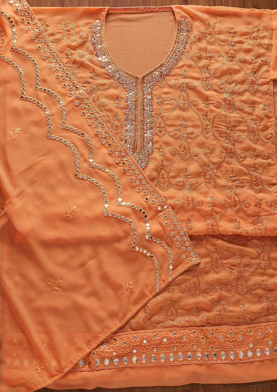 Peach Sequins Georgette Designer Semi-Stitched Salwar Suit - koskii
