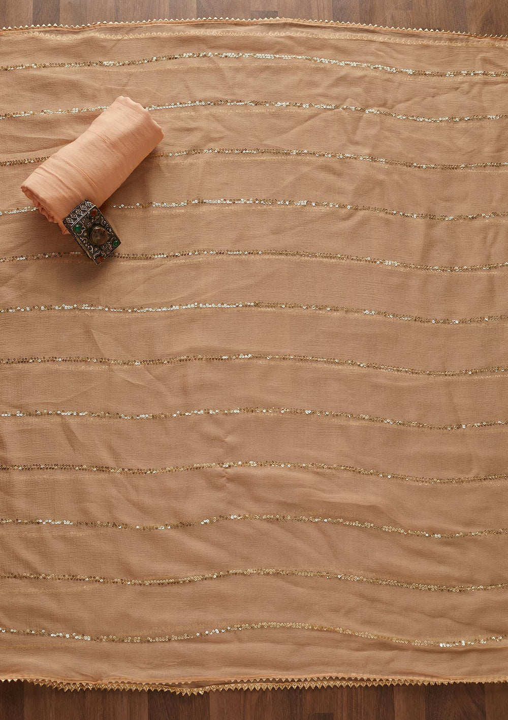 Peach Sequins Georgette Designer Semi-Stitched Salwar Suit - Koskii