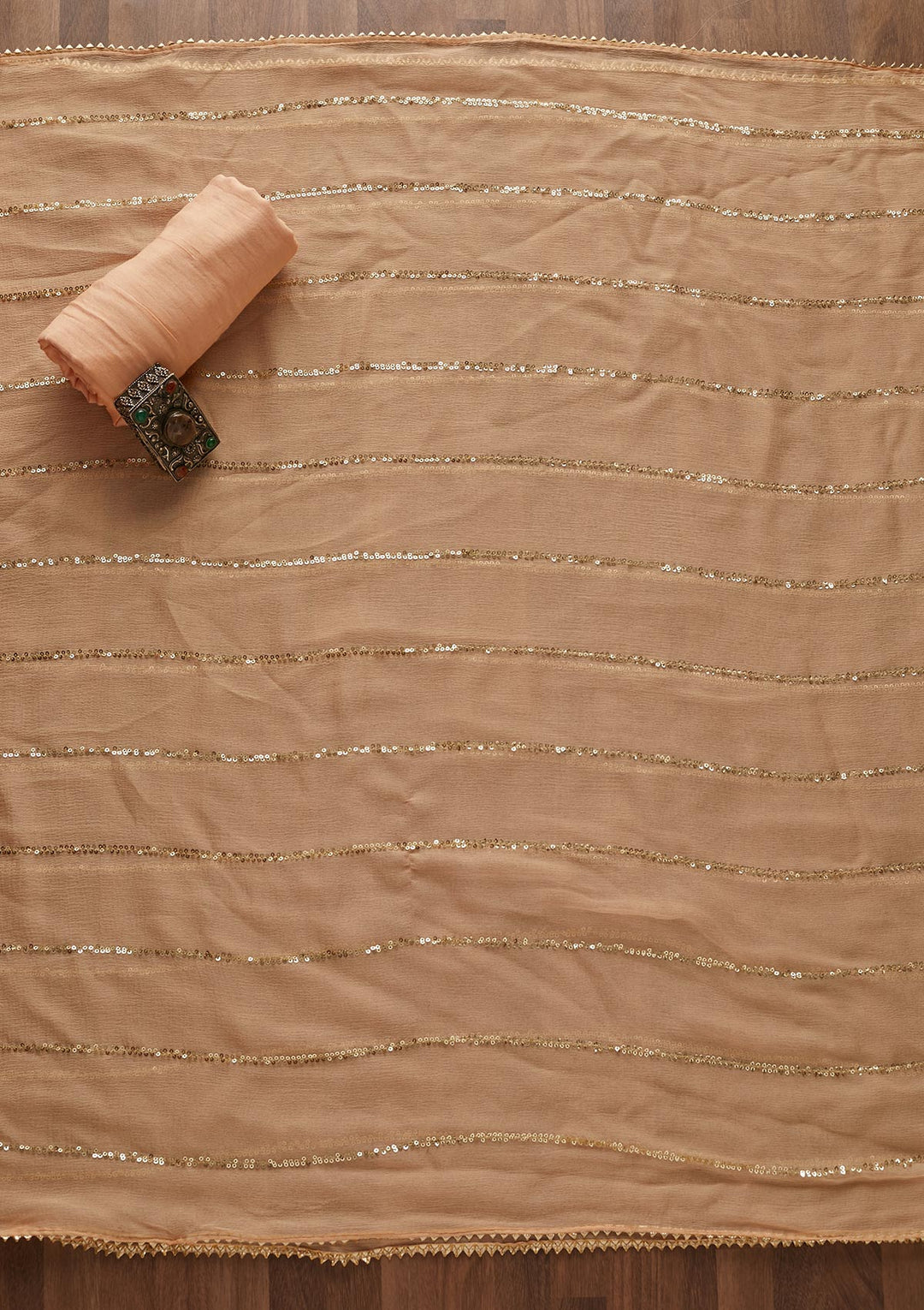 Peach Sequins Georgette Designer Semi-Stitched Salwar Suit - Koskii