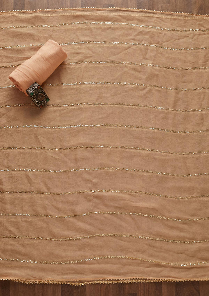 Peach Sequins Georgette Designer Semi-Stitched Salwar Suit - Koskii