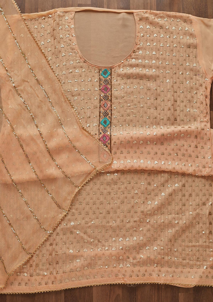 Peach Sequins Georgette Designer Semi-Stitched Salwar Suit - Koskii