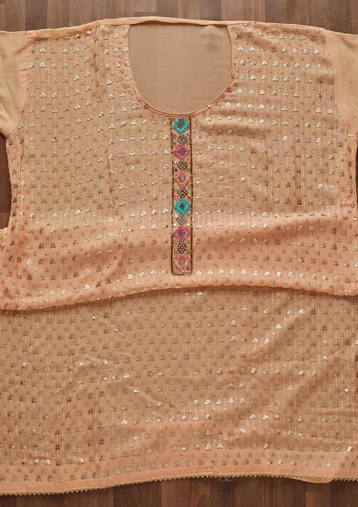 Peach Sequins Georgette Designer Semi-Stitched Salwar Suit - Koskii