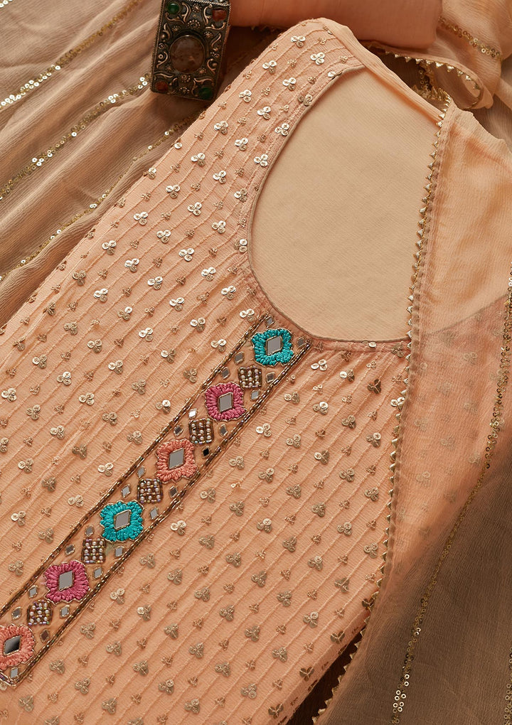 Peach Sequins Georgette Designer Semi-Stitched Salwar Suit - Koskii