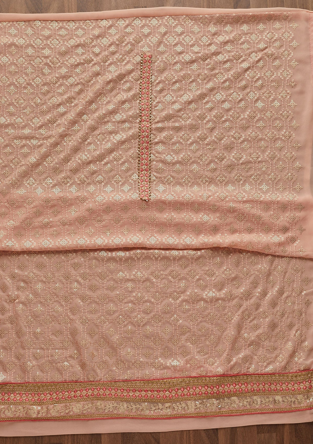 Peach Sequins Georgette Designer Semi-Stitched Salwar Suit - Koskii