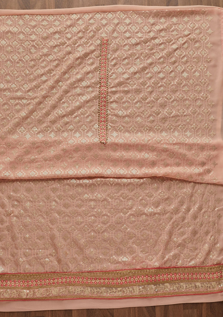 Peach Sequins Georgette Designer Semi-Stitched Salwar Suit - Koskii