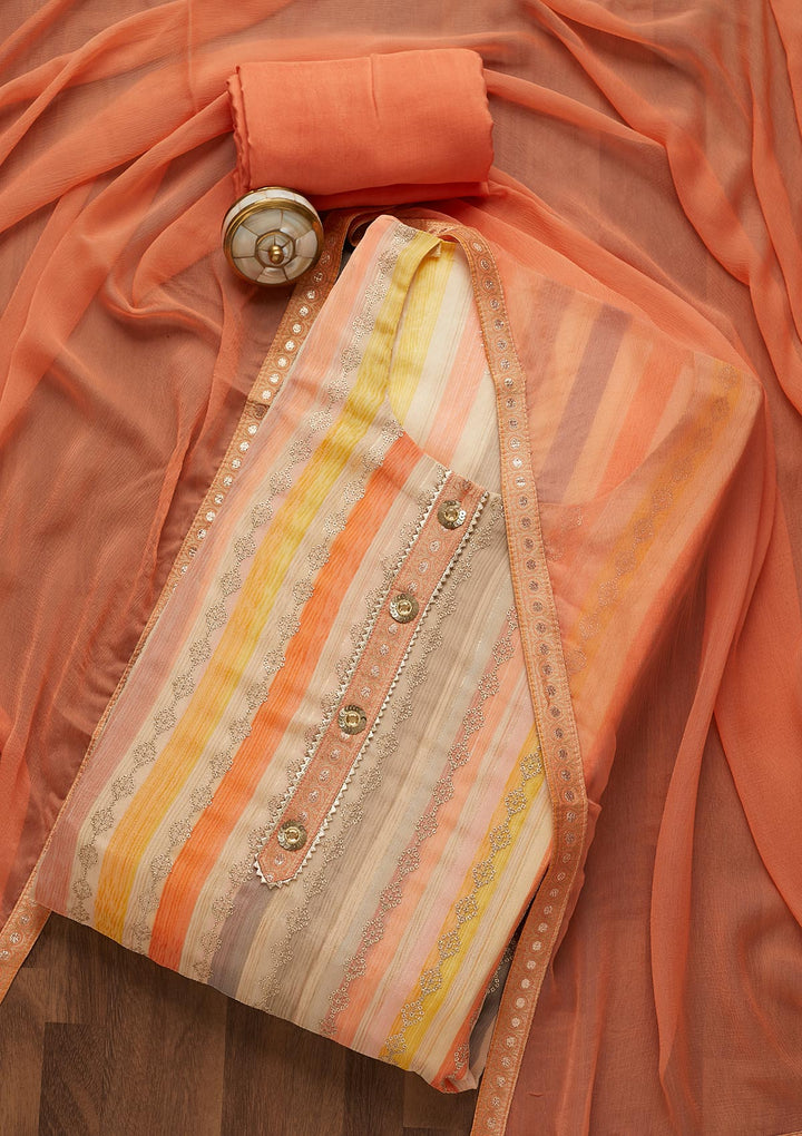 Peach Sequins Georgette Semi-Stitched Salwar Suit-Koskii