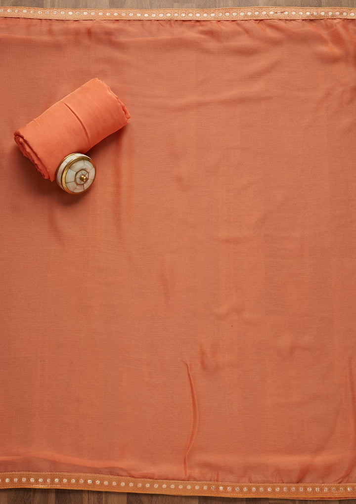 Peach Sequins Georgette Semi-Stitched Salwar Suit-Koskii