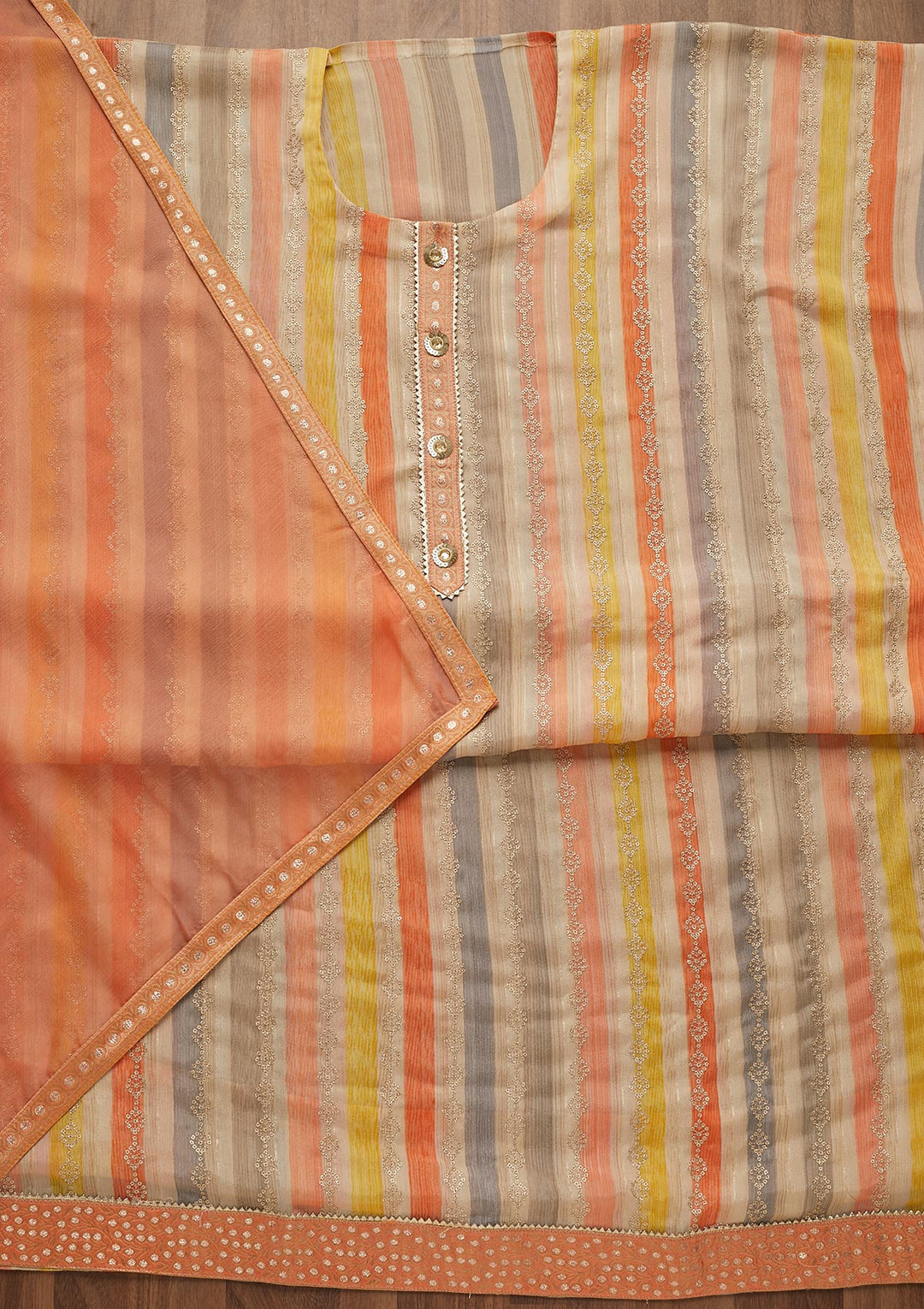 Peach Sequins Georgette Semi-Stitched Salwar Suit-Koskii