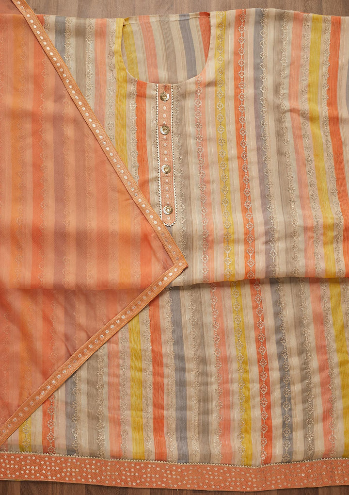 Peach Sequins Georgette Semi-Stitched Salwar Suit-Koskii