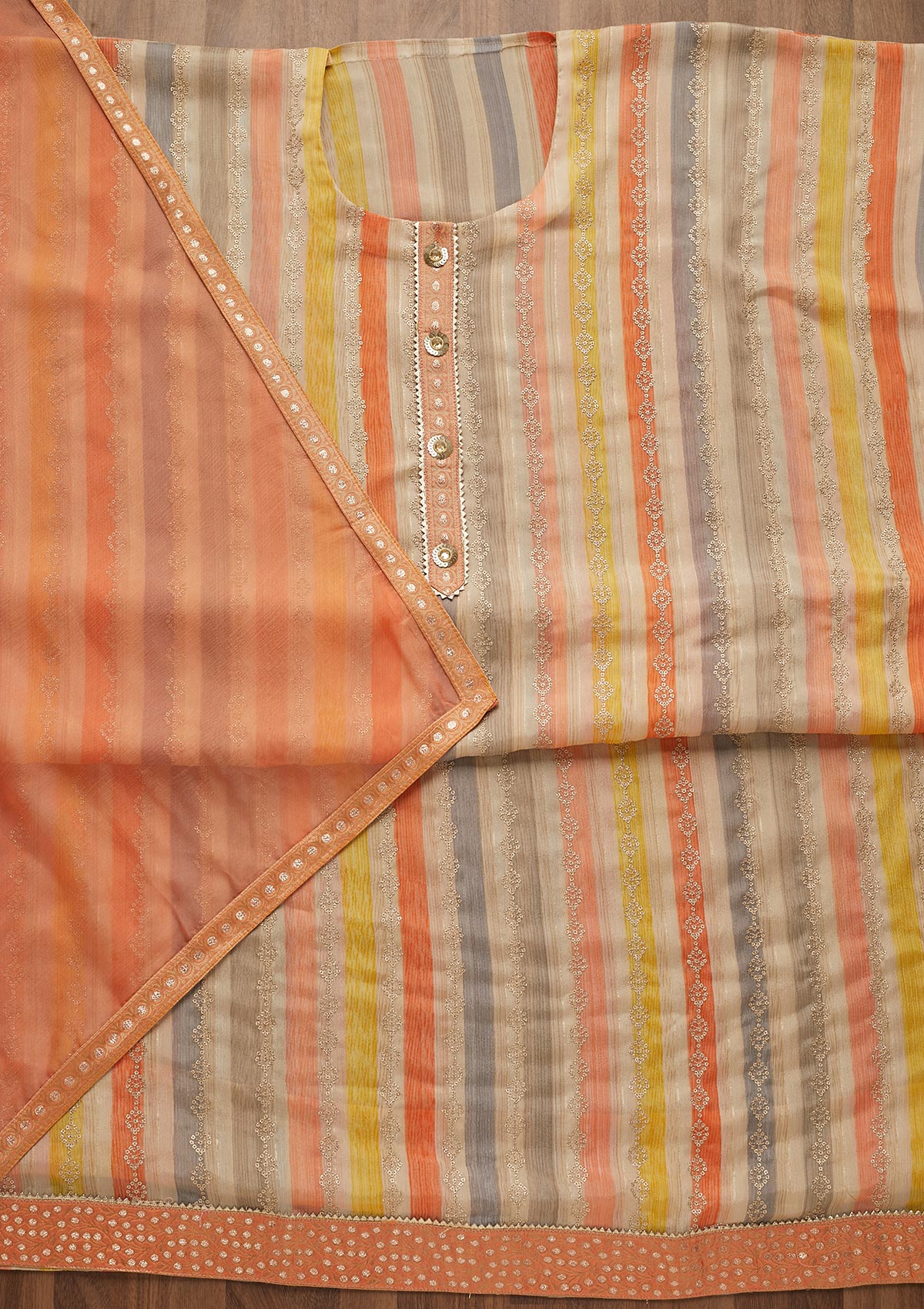 Peach Sequins Georgette Semi-Stitched Salwar Suit-Koskii