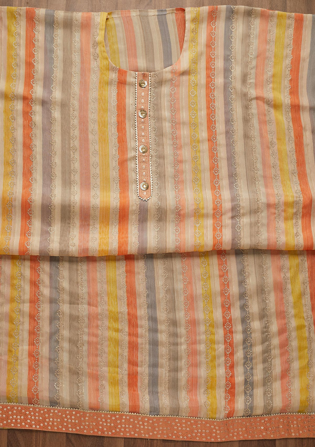 Peach Sequins Georgette Semi-Stitched Salwar Suit-Koskii