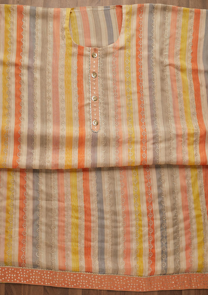 Peach Sequins Georgette Semi-Stitched Salwar Suit-Koskii