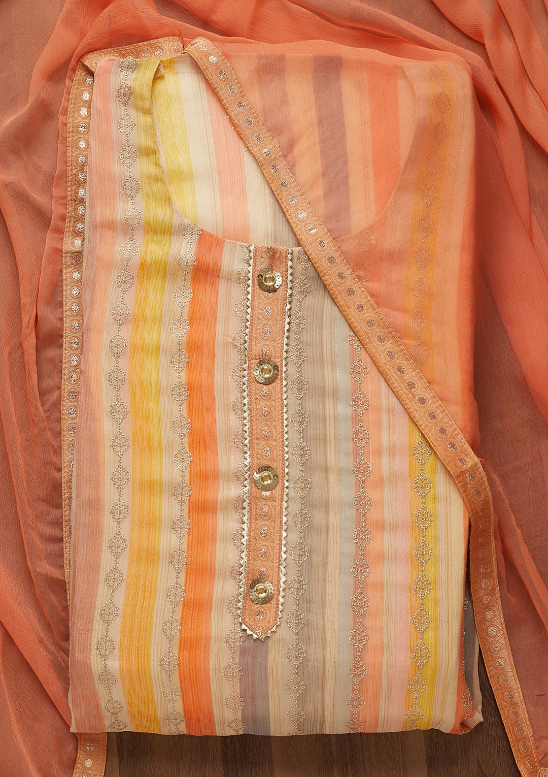 Peach Sequins Georgette Semi-Stitched Salwar Suit-Koskii