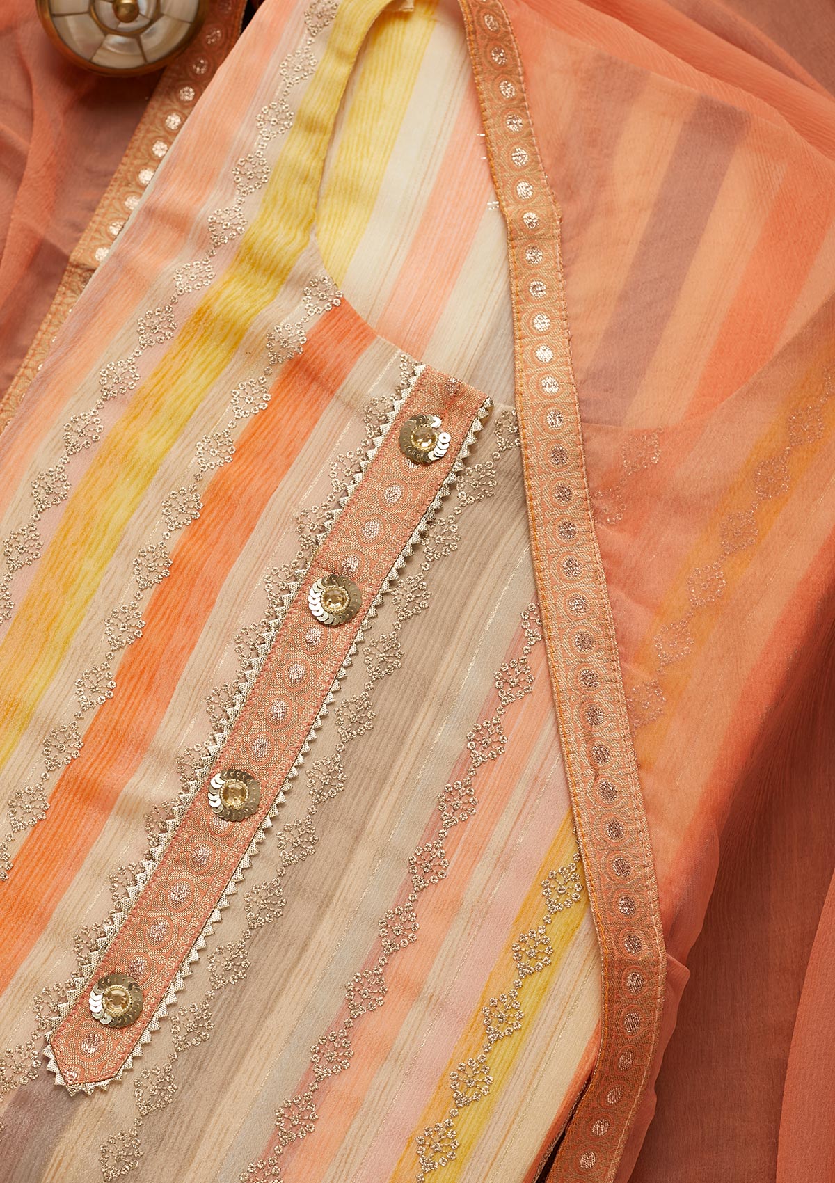Peach Sequins Georgette Semi-Stitched Salwar Suit-Koskii
