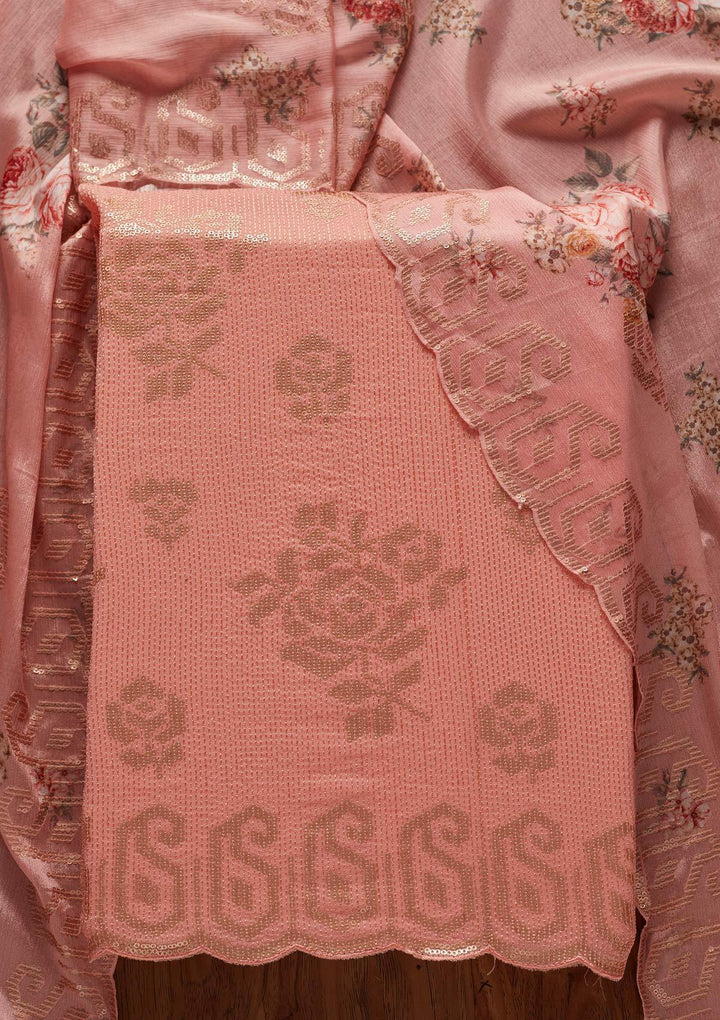 Peach Sequins Georgette Designer Unstitched Salwar Suit - koskii