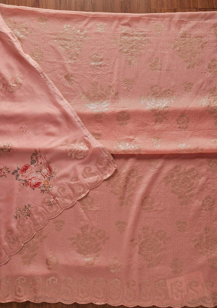 Peach Sequins Georgette Designer Unstitched Salwar Suit - koskii