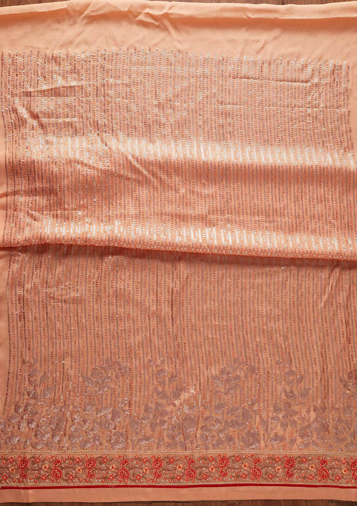 Peach Sequins Georgette Designer Unstitched Salwar Suit - koskii