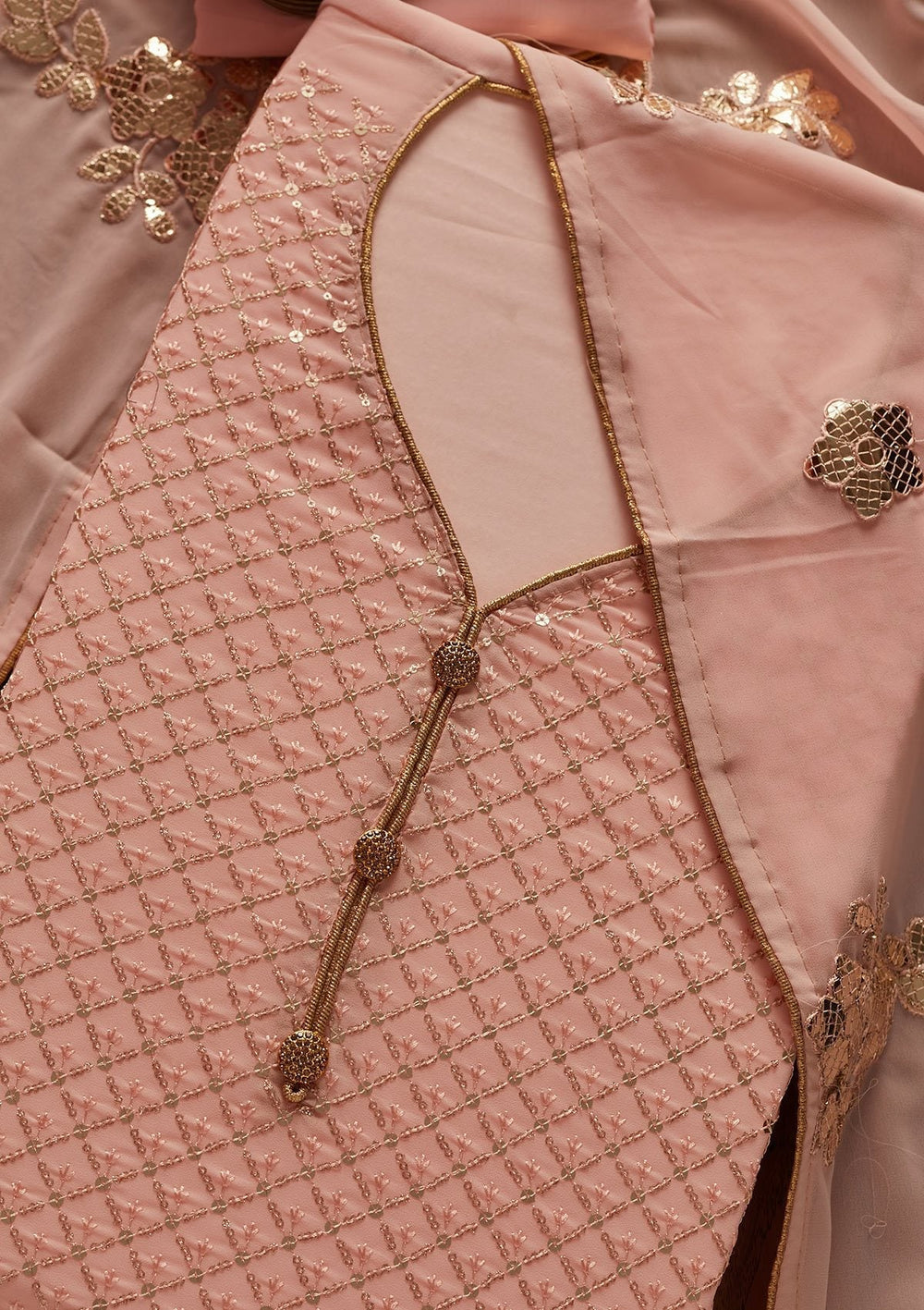Peach Sequins Georgette Designer Unstitched Salwar Suit - koskii