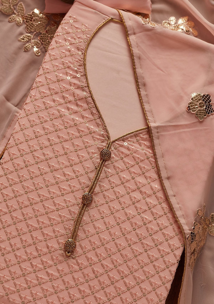 Peach Sequins Georgette Designer Unstitched Salwar Suit - koskii