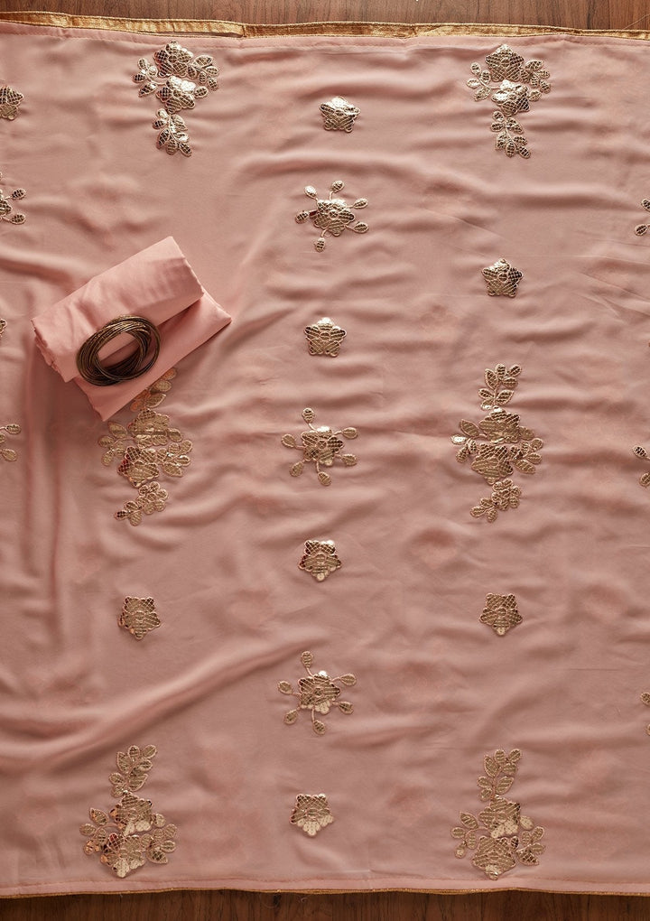 Peach Sequins Georgette Designer Unstitched Salwar Suit - koskii