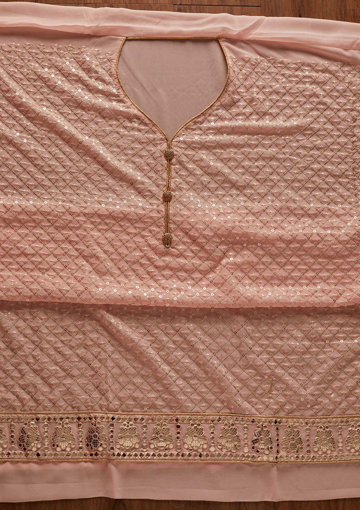 Peach Sequins Georgette Designer Unstitched Salwar Suit - koskii