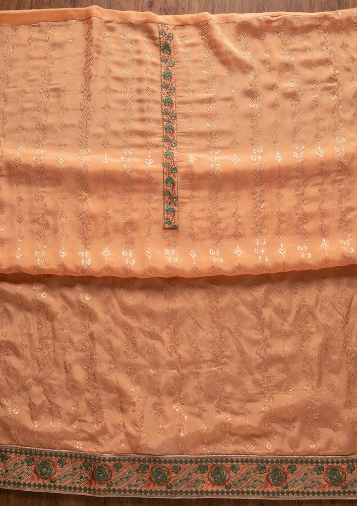 Peach Sequins Georgette Designer Unstitched Salwar Suit - koskii
