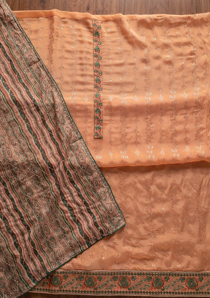 Peach Sequins Georgette Designer Unstitched Salwar Suit - koskii
