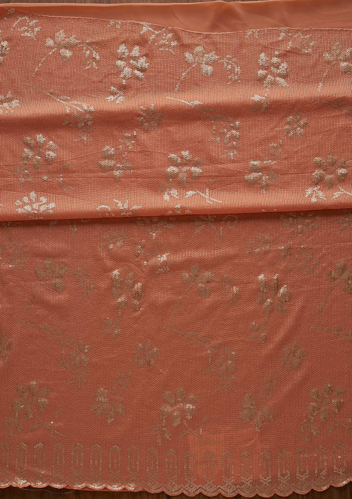 Peach Sequins Georgette Designer Unstitched Salwar Suit - koskii