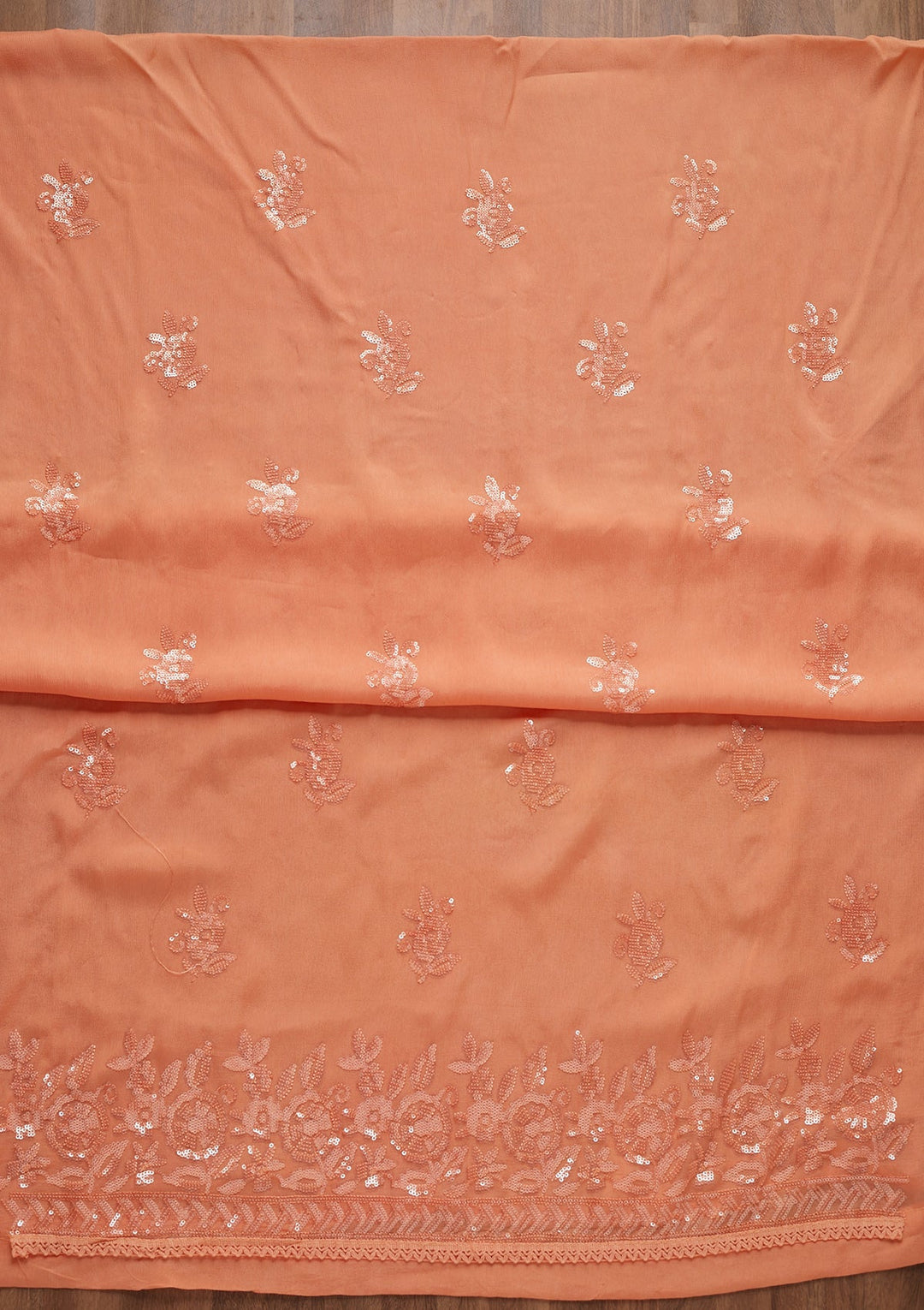 Peach Sequins Georgette Unstitched Salwar Suit - Koskii
