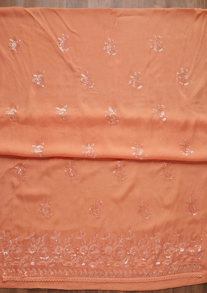 Peach Sequins Georgette Unstitched Salwar Suit - Koskii