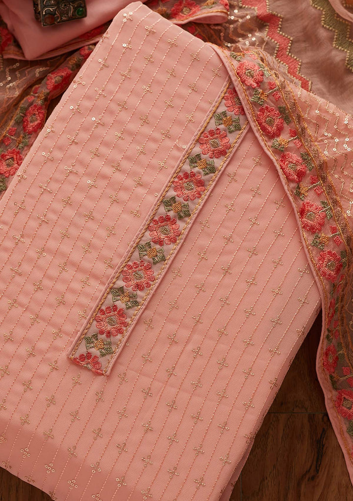 Peach Sequins Georgette Designer Unstitched Salwar Suit - koskii