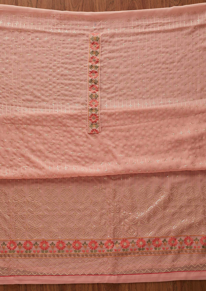 Peach Sequins Georgette Designer Unstitched Salwar Suit - koskii