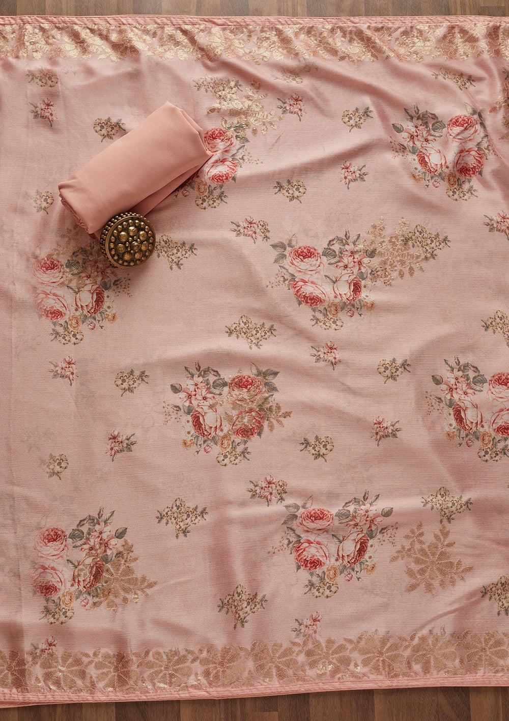 Peach Sequins Georgette Designer Unstitched Salwar Suit - Koskii