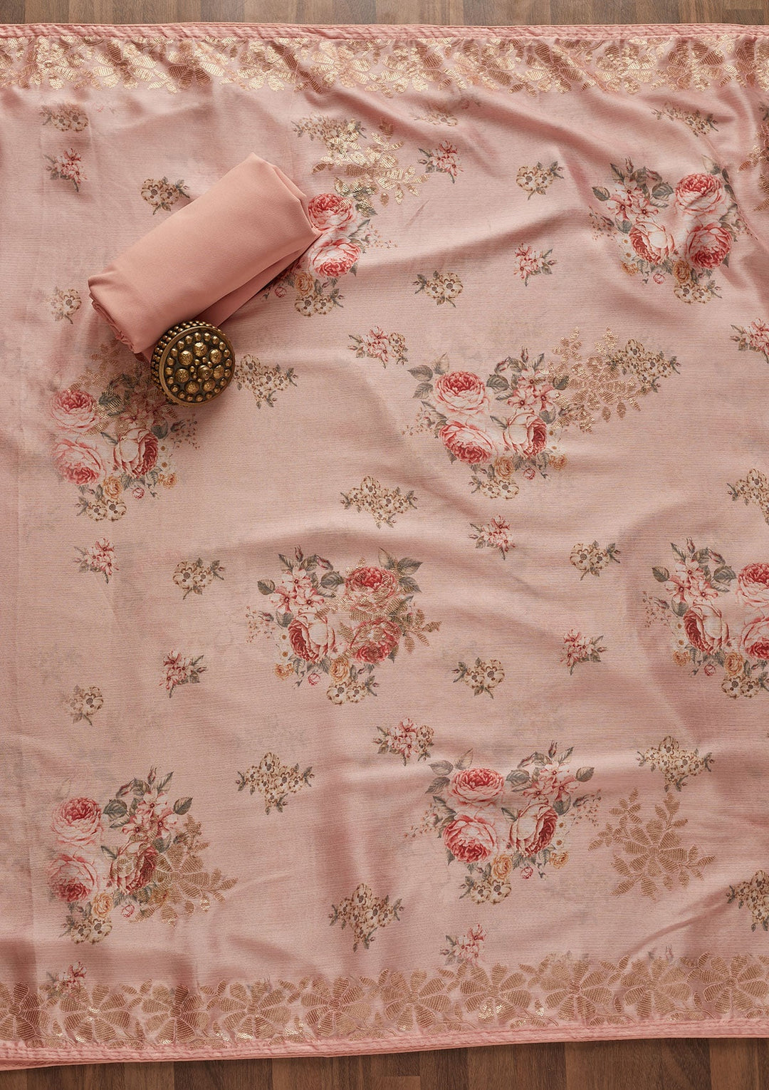 Peach Sequins Georgette Designer Unstitched Salwar Suit - Koskii