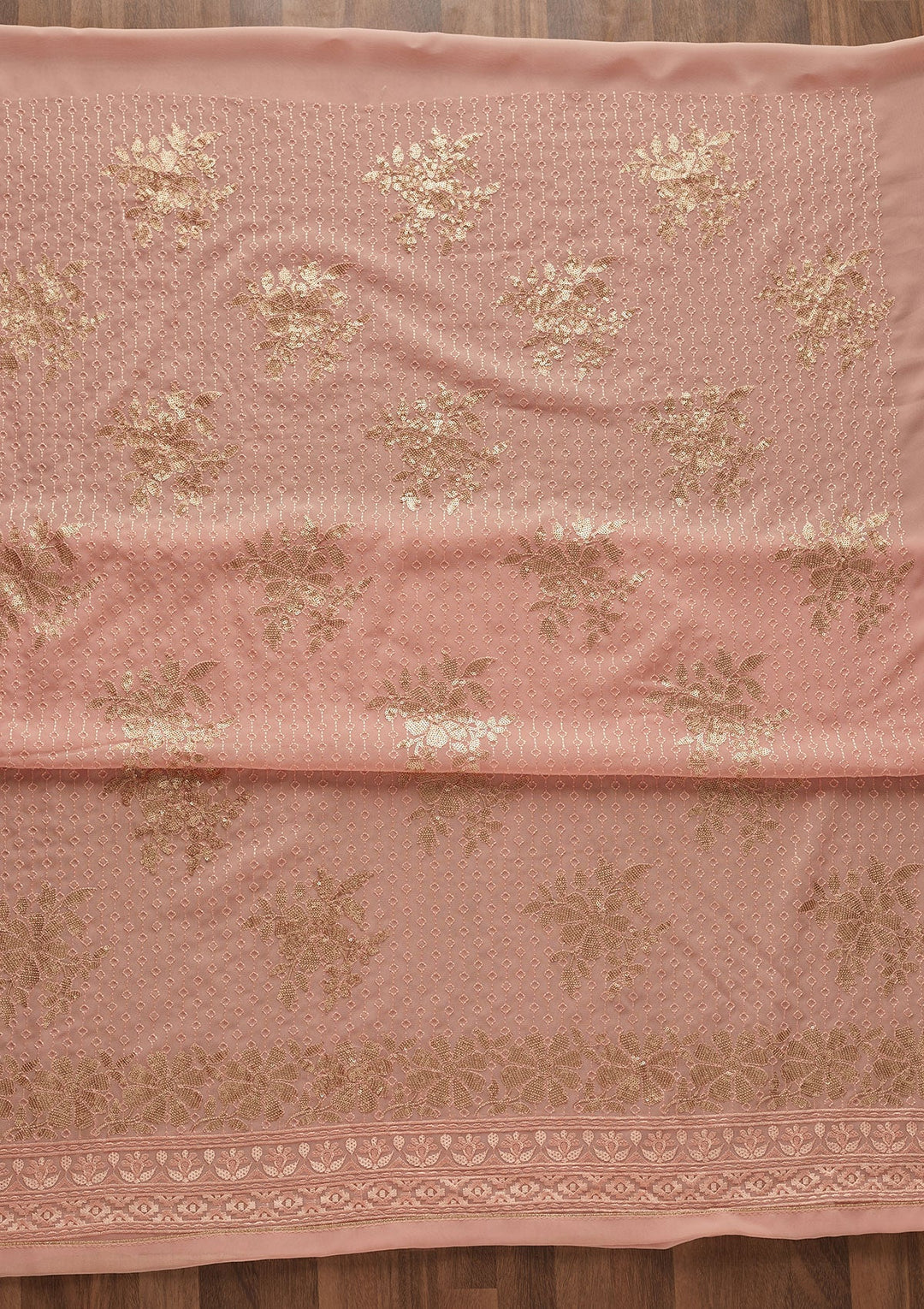 Peach Sequins Georgette Designer Unstitched Salwar Suit - Koskii