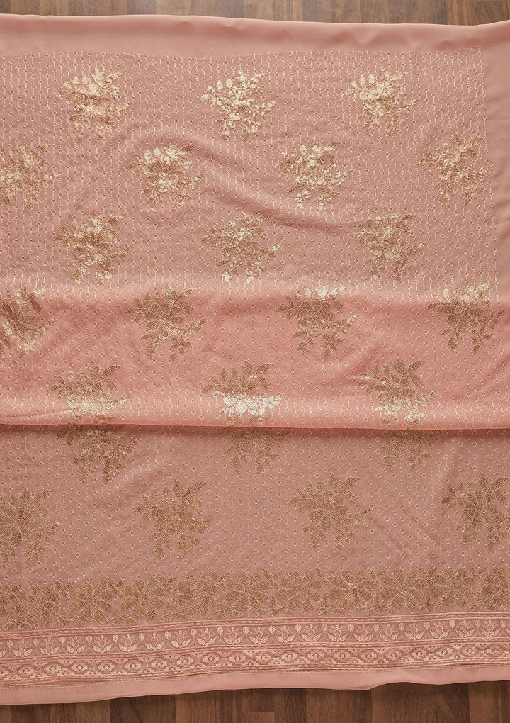 Peach Sequins Georgette Designer Unstitched Salwar Suit - Koskii