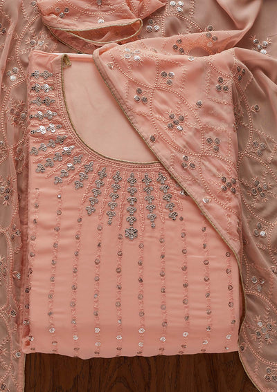 Peach Sequins Georgette Designer Unstitched Salwar Suit - Koskii